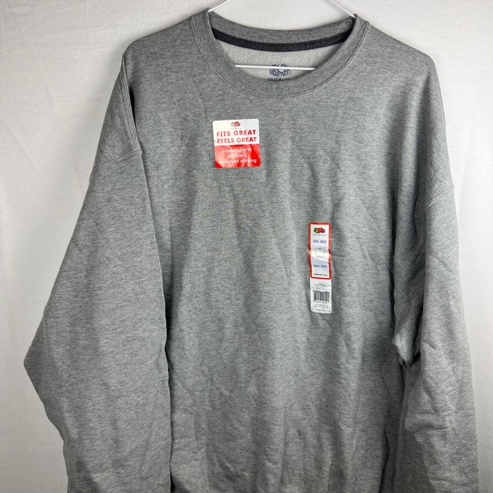 Fruit of the Loom Mens Crewneck Sweatshirt 2XL Heather Gray Fleece Pullover NWT